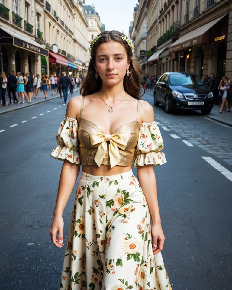 Sexy picture of Romane, paris street le marais summer, golden hour, fashion editorial