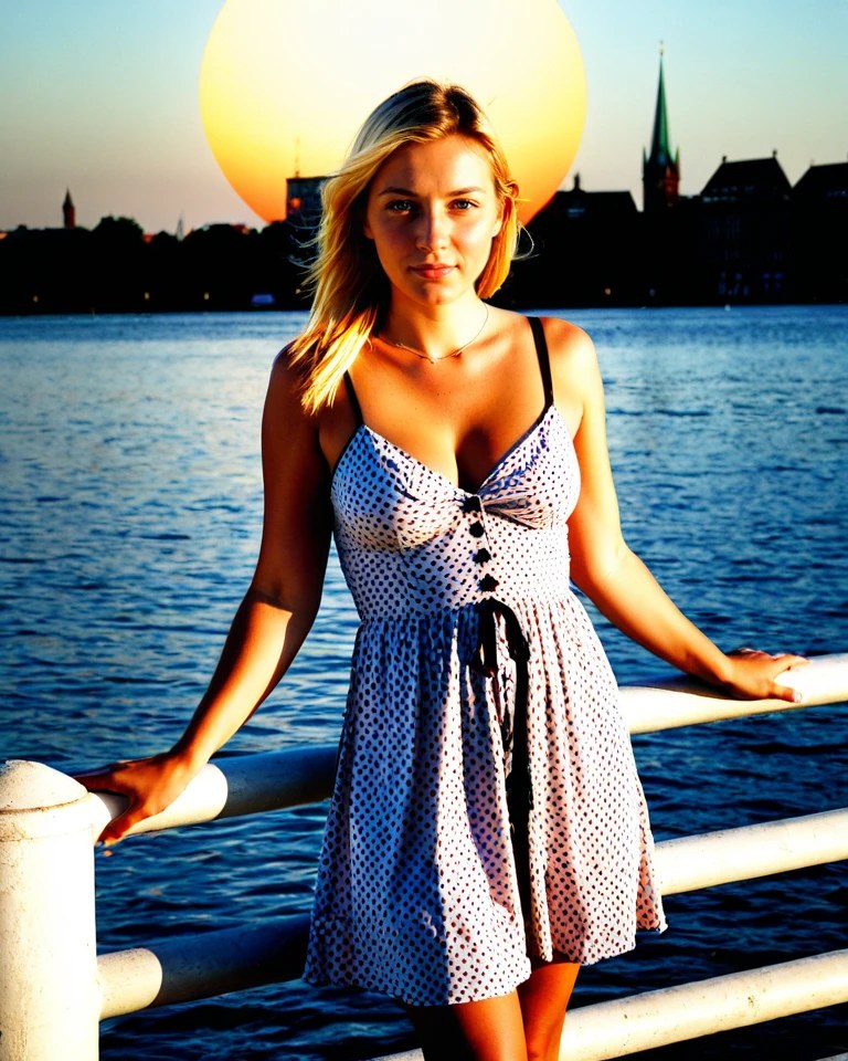 Sexy picture of Marie, hamburg alster lake sunset, summer breeze, lifestyle photography